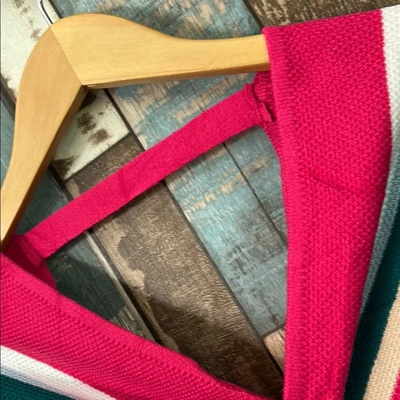 Striped Pink Wrap Sweater belted dress - Picture 8 of 13